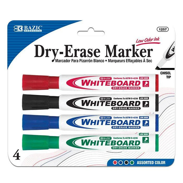 4 CT DRY-ERASE MARKERS CHISEL TIP MULTI-COLOR