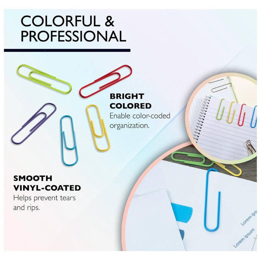 Colorful vinyl-coated paperclips.