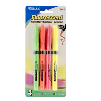 Package of 4 fluorescent highlighters.
