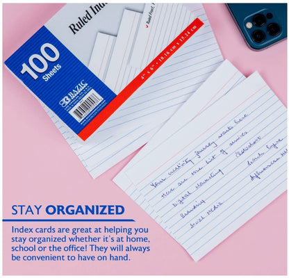 TARJETAS DE ÍNDICE CON RAYOS DE 4 X 6, PAQUETE DE 100