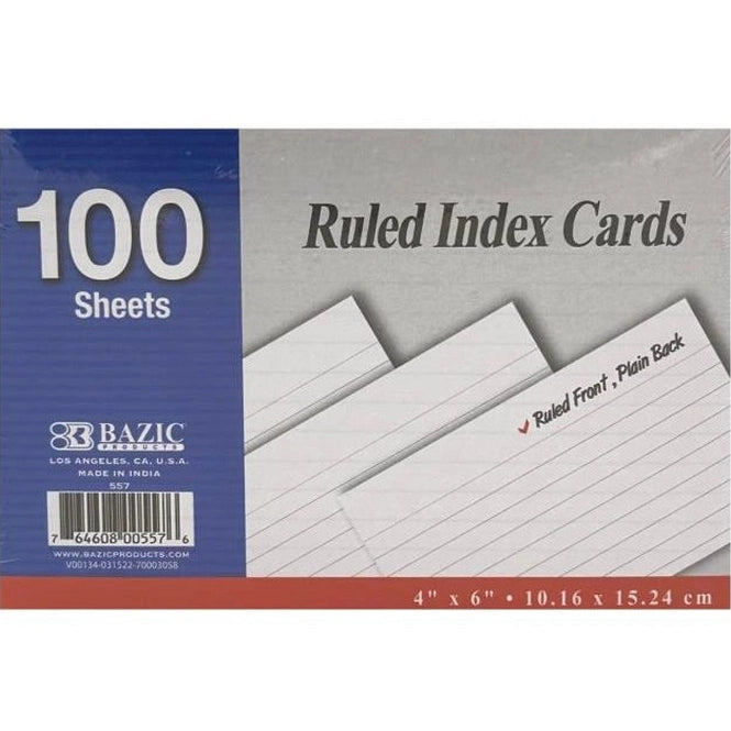 4 X 6 RULED INDEX CARDS 100 PC