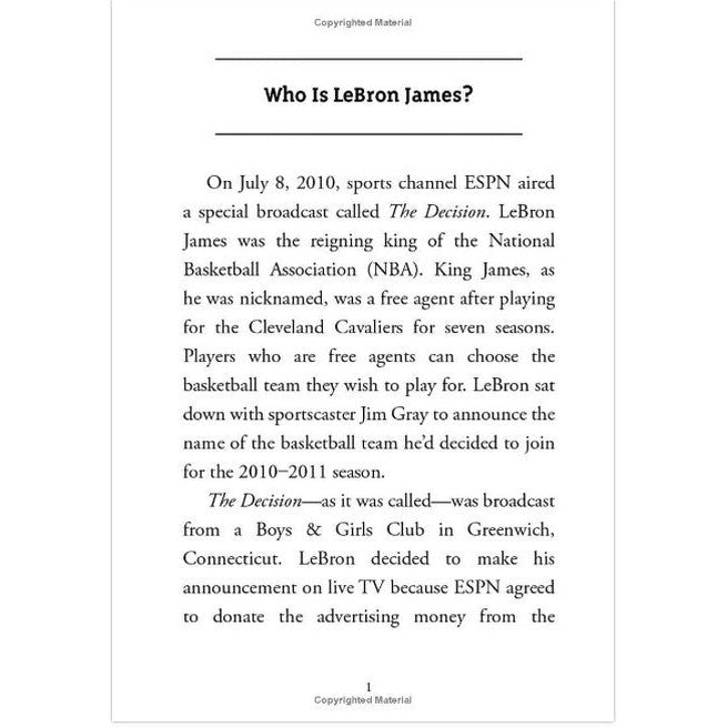 A page from a book titled "Who Is LeBron James?"