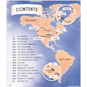 Map with contents, including train routes.