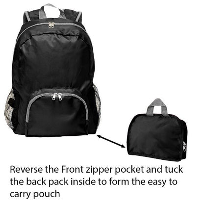 15 IN BLACK PACKABLE TRAVEL BACKPACK