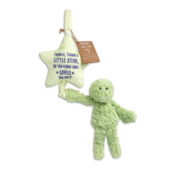 GREEN PLUSH DINOSAUR PULL TOY