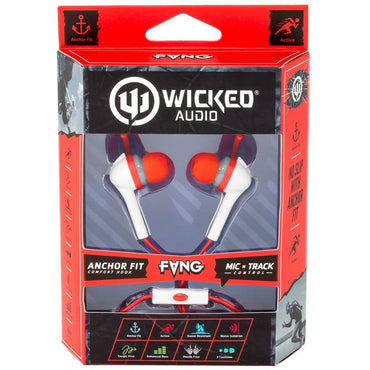 FANG CORDED CHERRY RED EARBUDS WITH MIC