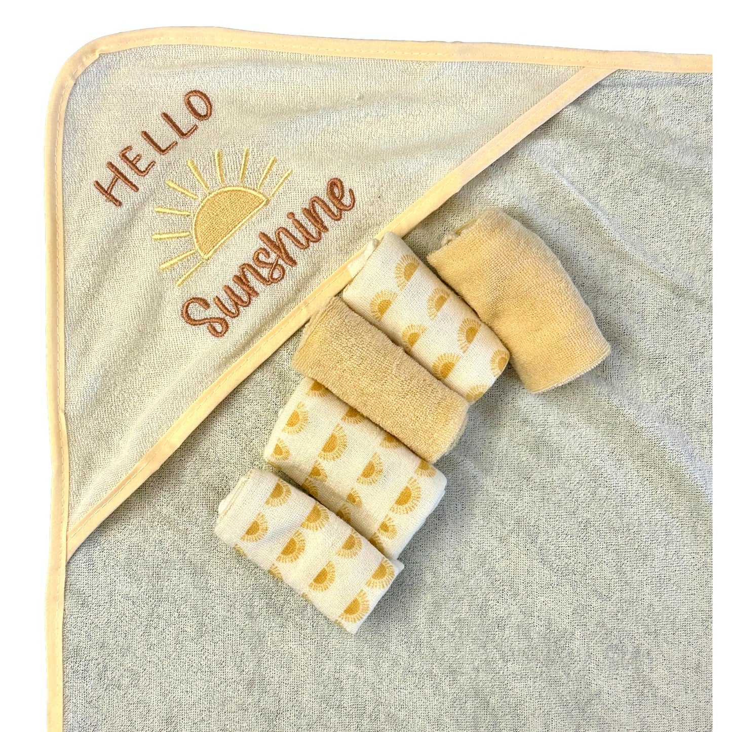 6 PC YELLOW SUNSHINE  HOODED TOWEL SET