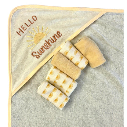 6 PC YELLOW SUNSHINE  HOODED TOWEL SET