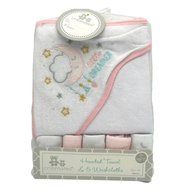 6 PC CLOUD HOODED TOWEL SET PINK
