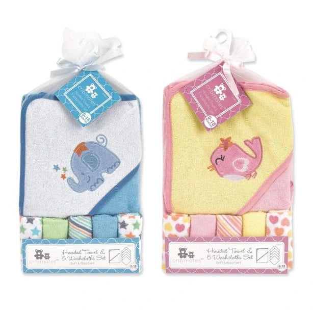 6 PC HOODED TOWEL SET ASSORTED PINK AND BLUE