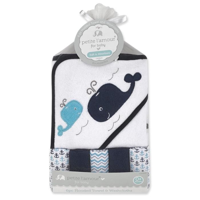 6 PC WHALE HOODED TOWEL SET