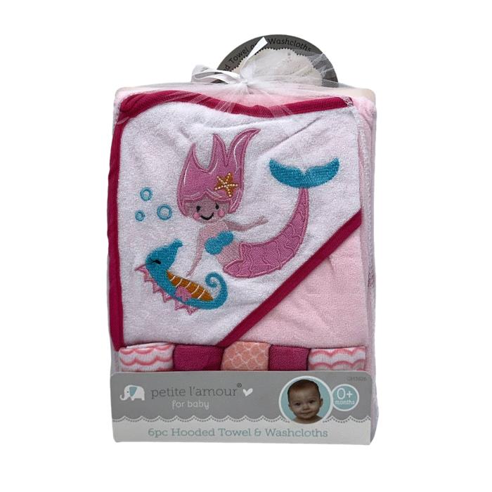 6 PC MERMAID HOODED TOWEL SET
