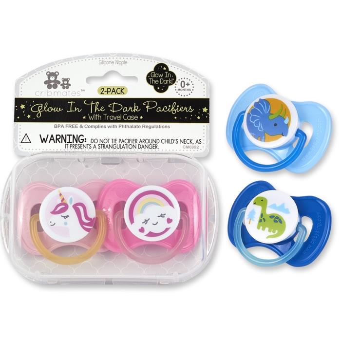 2 PC GLOW IN THE DARK PACIFIER WITH TRAVEL CASE ASSORTED