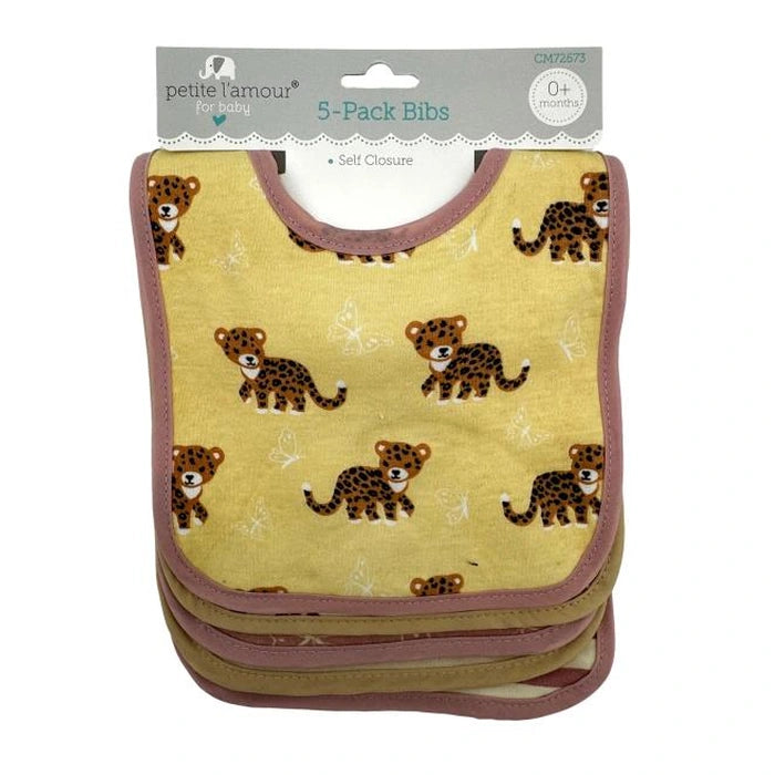 5 PC GIRL'S BIBS ANIMAL PRINTS