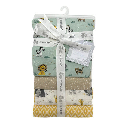 4 PC BOY'S RECEIVING BLANKET SAFARI FRIENDS