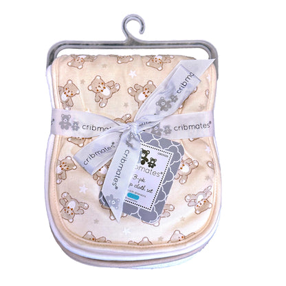 3 PC NEUTRAL BURP CLOTH SET TEDDY BEARS