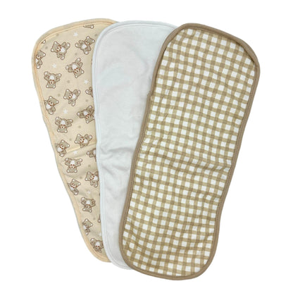 3 PC NEUTRAL BURP CLOTH SET TEDDY BEARS