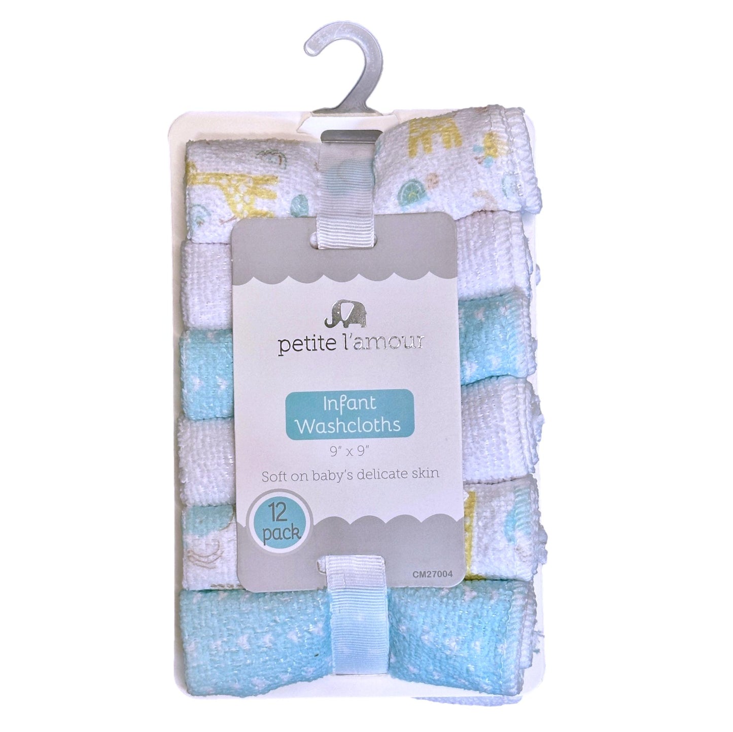 12 PC NEUTRAL WASHCLOTHS SET SAFARI ANIMALS