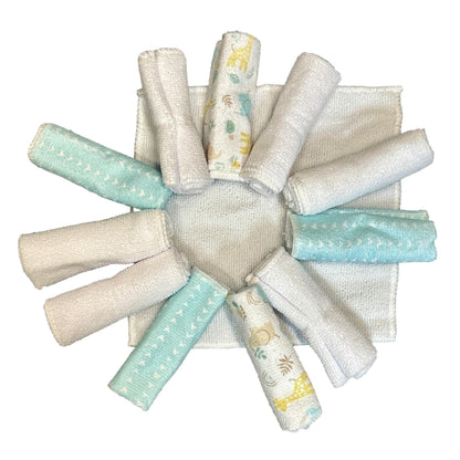 12 PC NEUTRAL WASHCLOTHS SET SAFARI ANIMALS