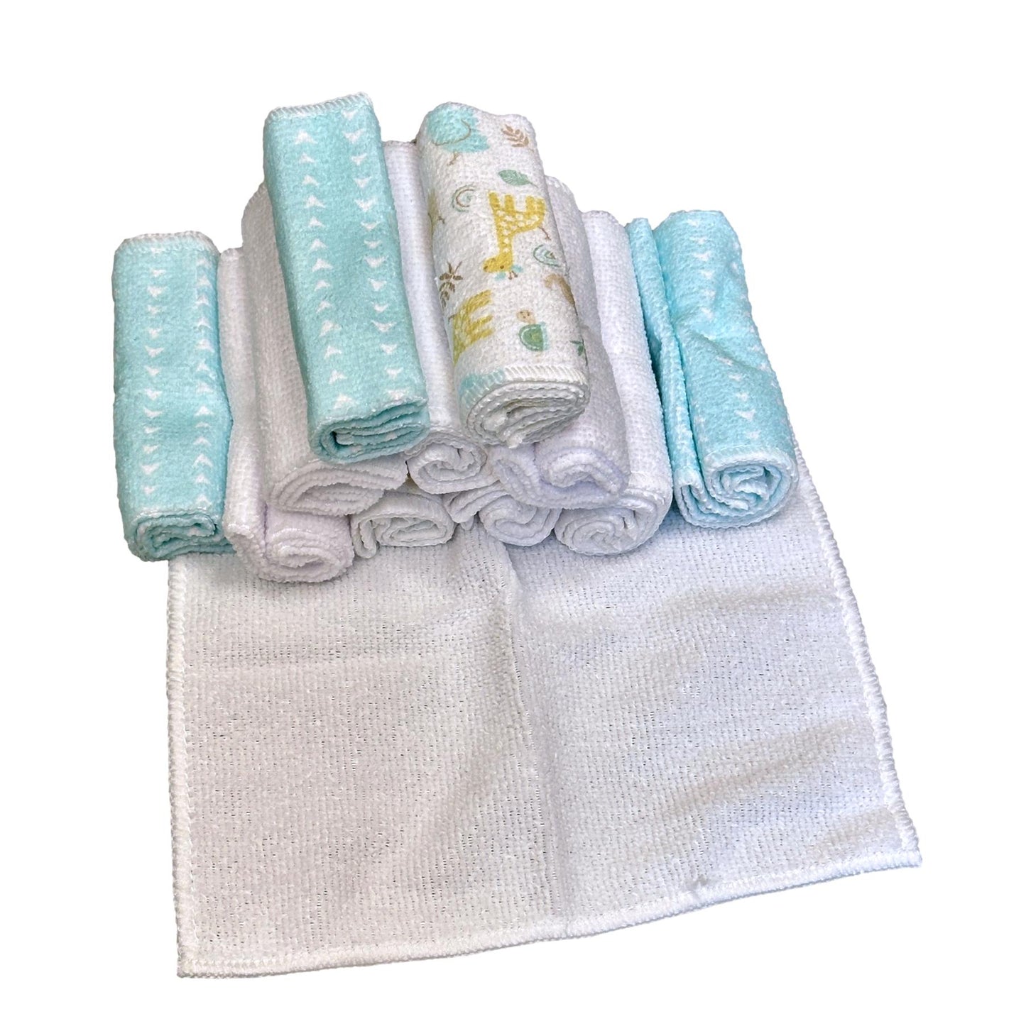 12 PC NEUTRAL WASHCLOTHS SET SAFARI ANIMALS