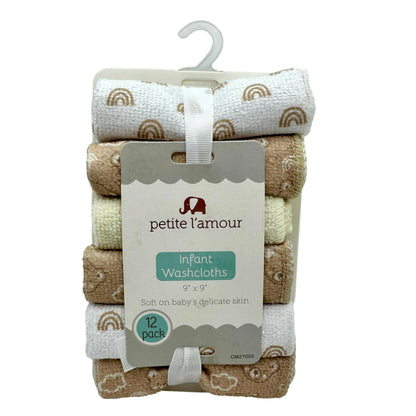 12 PC NEUTRAL WASHCLOTHS SET BROWN BEAR