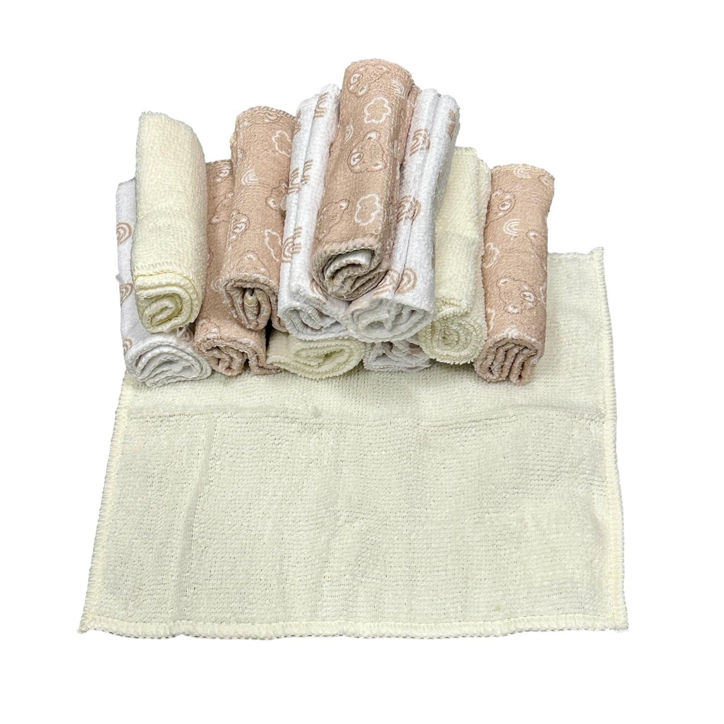 12 PC NEUTRAL WASHCLOTHS SET BROWN BEAR