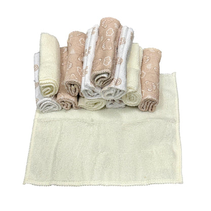 12 PC NEUTRAL WASHCLOTHS SET BROWN BEAR