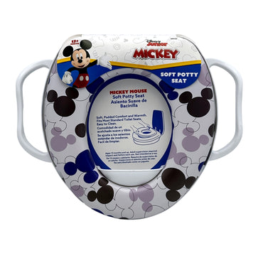 Mickey Mouse soft potty seat with handles, white background.