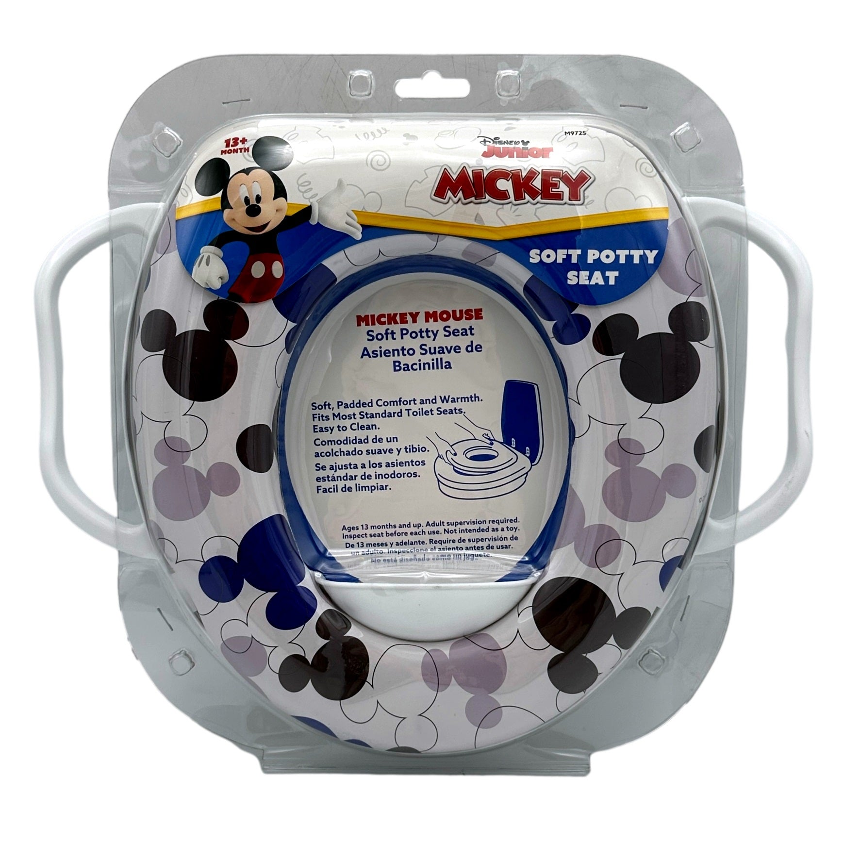 A packaged Mickey Mouse soft potty seat.