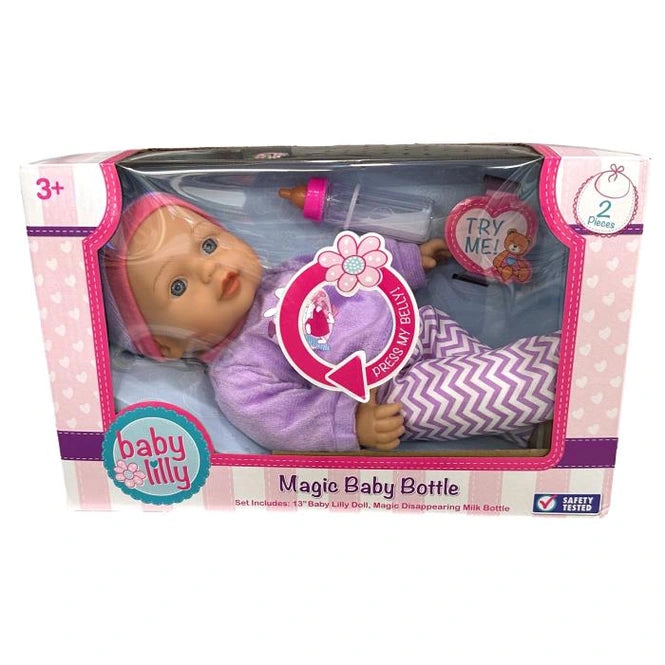 13 IN WHITE BABY LILLY DOLL AND BOTTLE