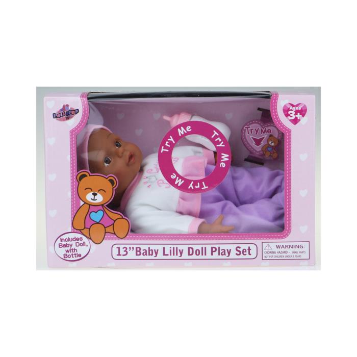 13 IN BLACK BABY LILLY DOLL AND BOTTLE
