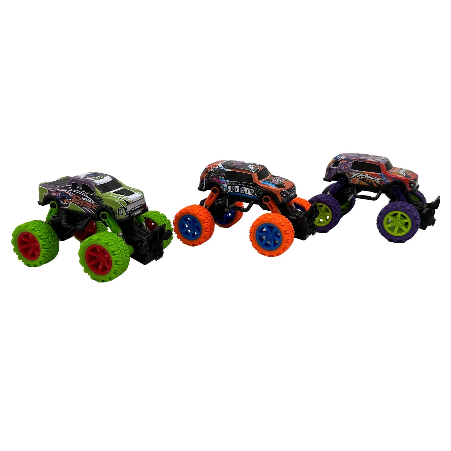 3 PC SHOCK MONSTER TRUCKS PULL BACK ACTION