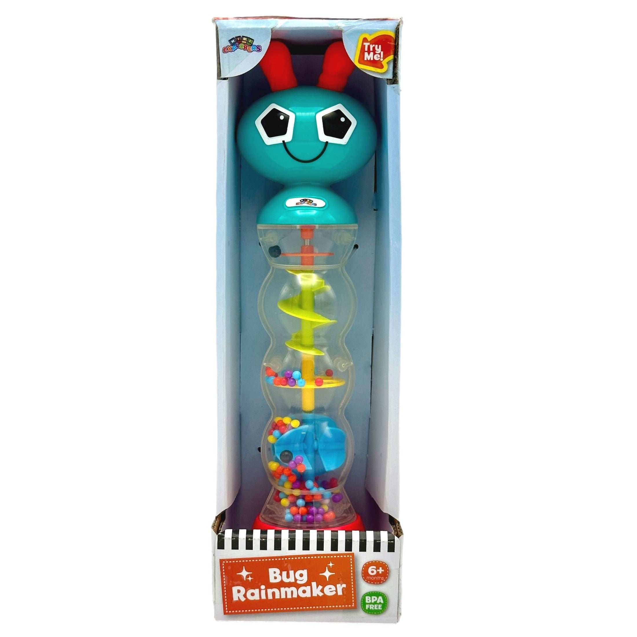 Bug-shaped rainmaker toy in packaging.
