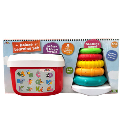 DELUXE TODDLER LEARNING SET SHAPE SORTER & STACKING RINGS