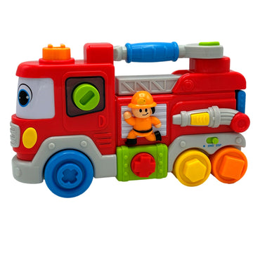Toy firetruck with a plastic firefighter.