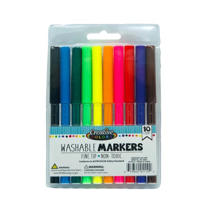 10 CT FINE TIP MARKERS WASHABLE CLASSIC COLORS