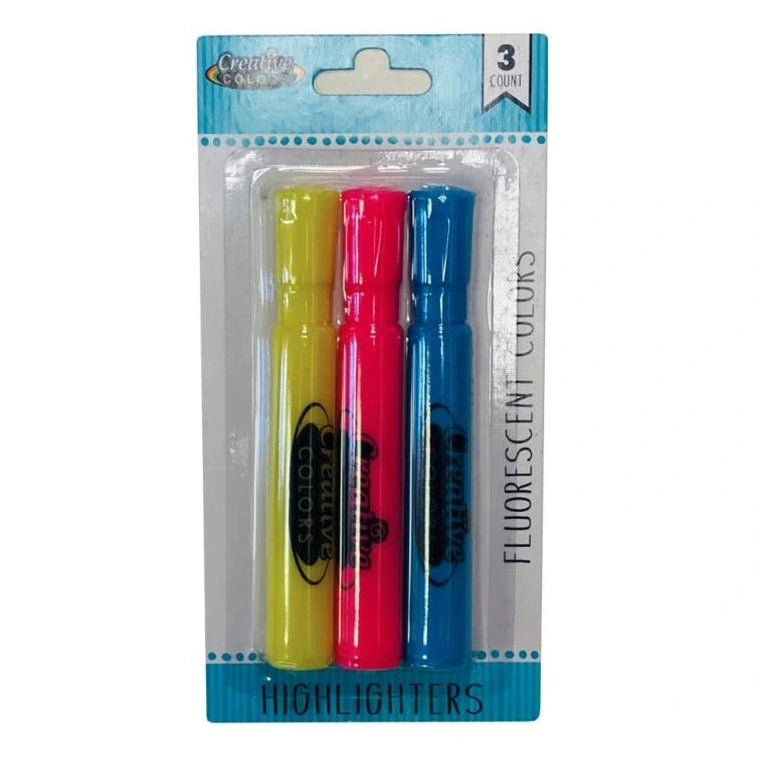 3 PC MULTI COLOR HIGHLIGHTERS BROAD CHISEL TIP