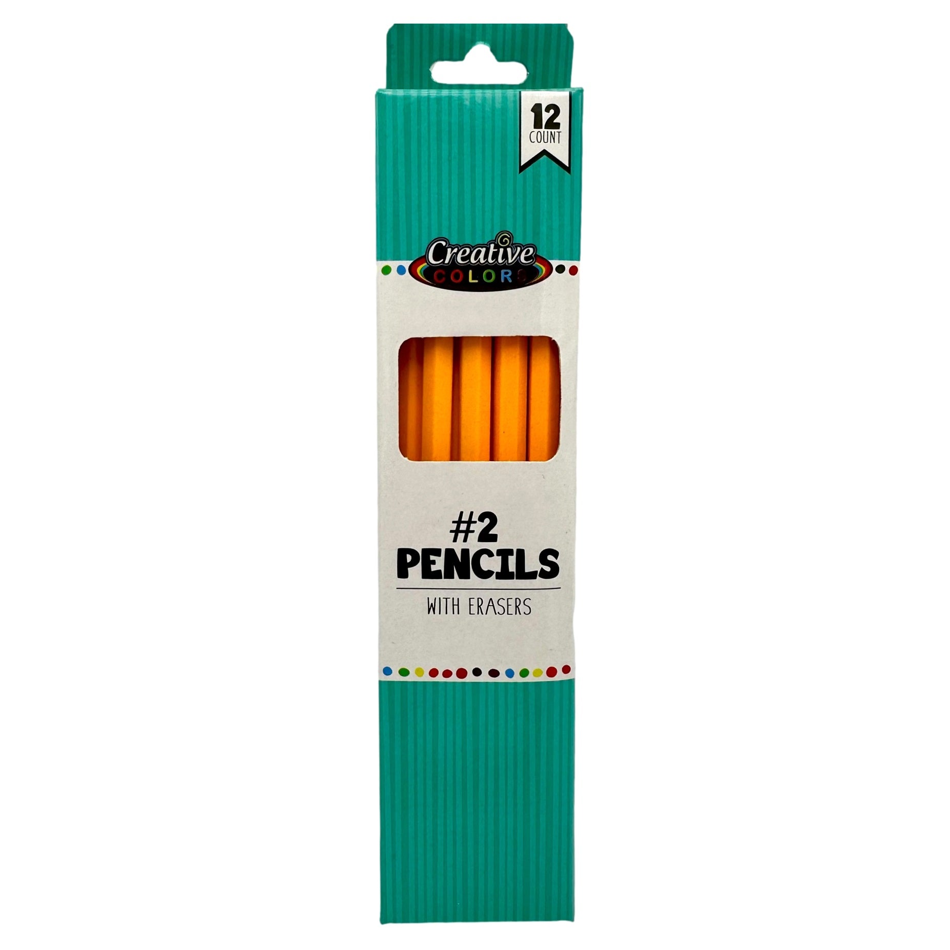 Box of 12 yellow #2 pencils with erasers.
