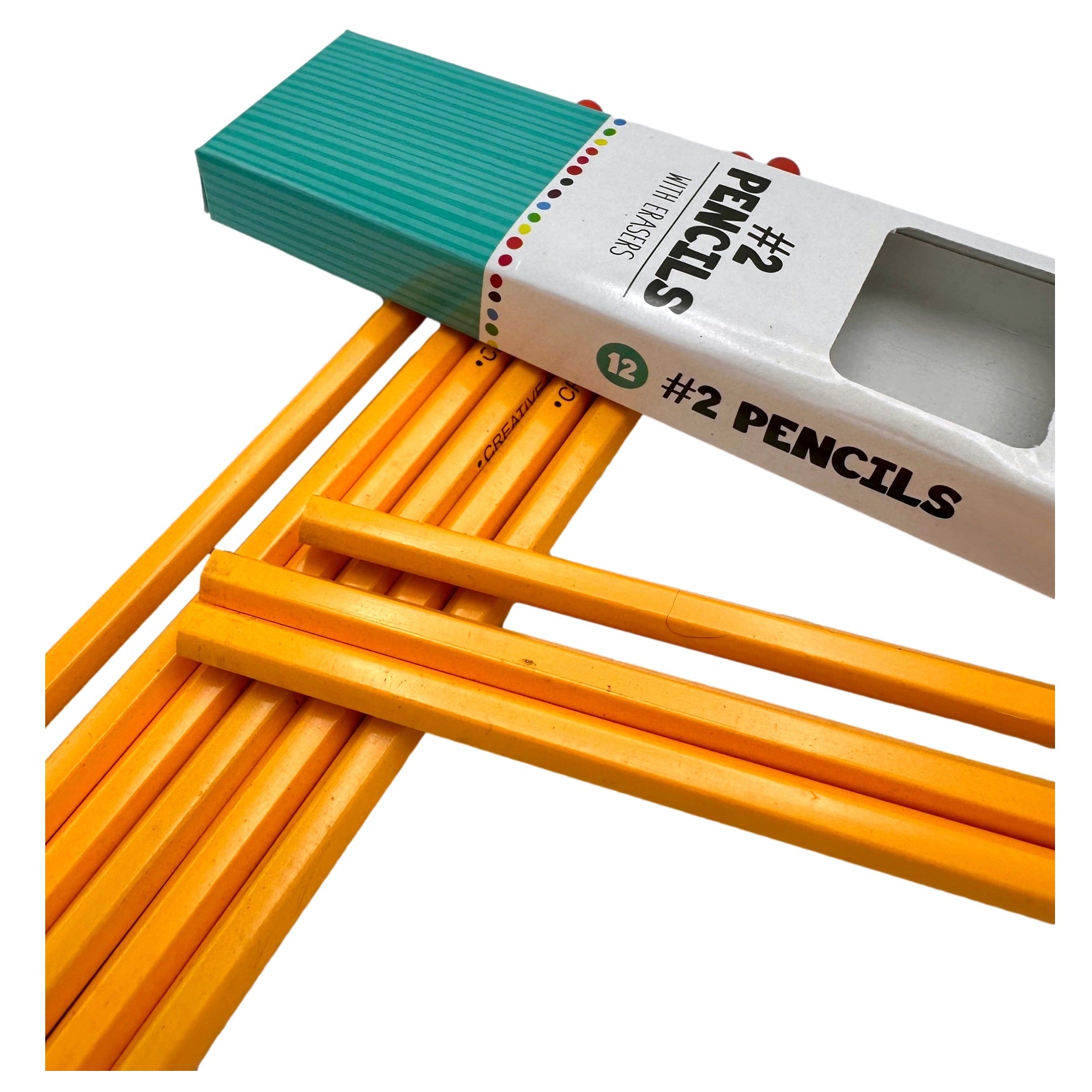 A box of #2 pencils sits atop a collection of yellow pencils.