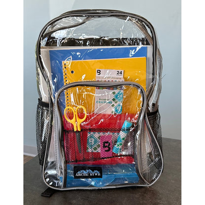 MOCHILA DE VINILO TRANSPARENTE DE 17 PULGADAS CON BORDE NEGRO