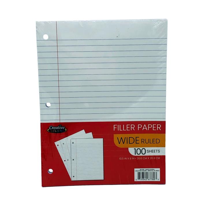 WIDE RULED FILLER PAPER 100 SHEETS – HDI Wholesale