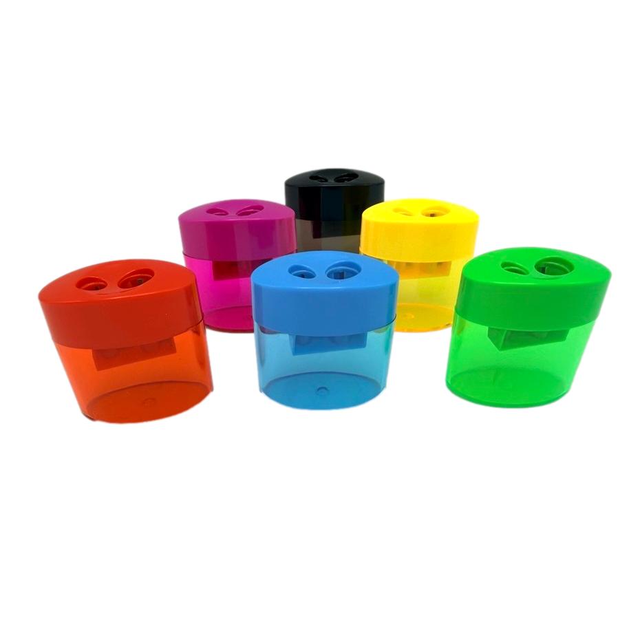 2 HOLE PENCIL SHARPENER WITH SHAVINGS CATCHER ASSORTED