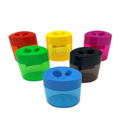 2 HOLE PENCIL SHARPENER WITH SHAVINGS CATCHER ASSORTED