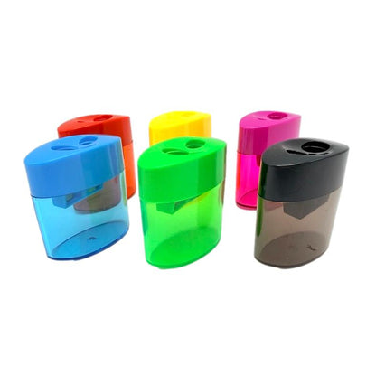 2 HOLE PENCIL SHARPENER WITH SHAVINGS CATCHER ASSORTED
