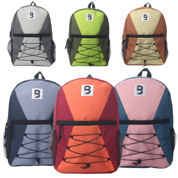 MOCHILA ESCOLAR 17 EN TIENDA CORREA ELÁSTICA DELANTERA CON 2 BOLSILLOS LATERALES DE MALLA VARIADOS