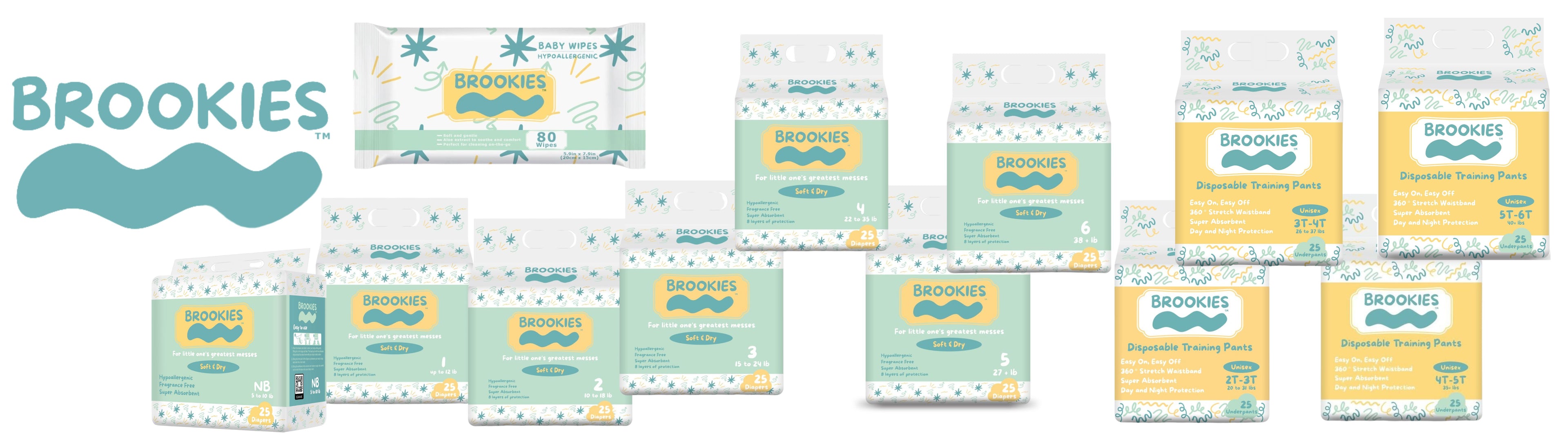 Brookies Diapers and Wipes all Sizes