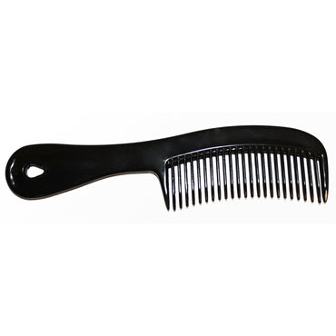 Black plastic comb with handle.