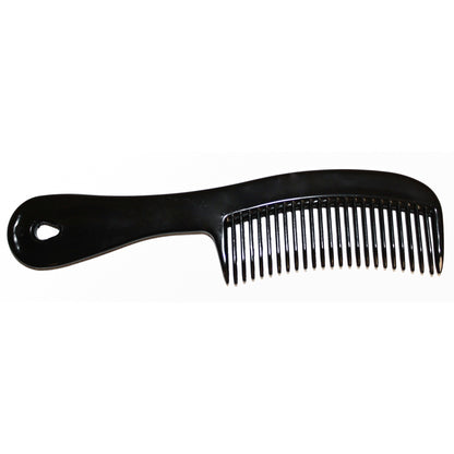 Black plastic comb with handle.