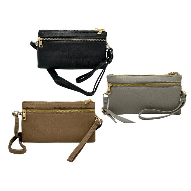 DOUBLE ZIPPER CROSSBODY PURSE ASSORTED 9 X 5 X 0.5 IN