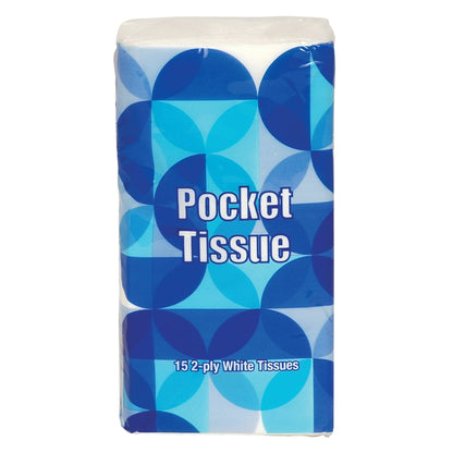 Blue pocket tissue pack with geometric pattern.